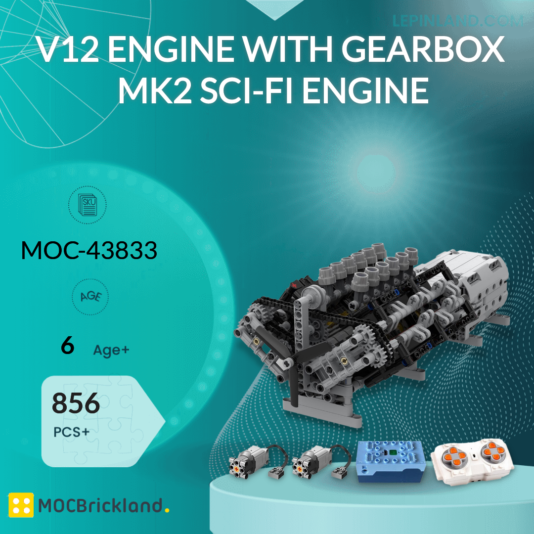 Technician MOCBRICKLAND 43833 V12 Engine with Gearbox Mk2 Scifi Engine