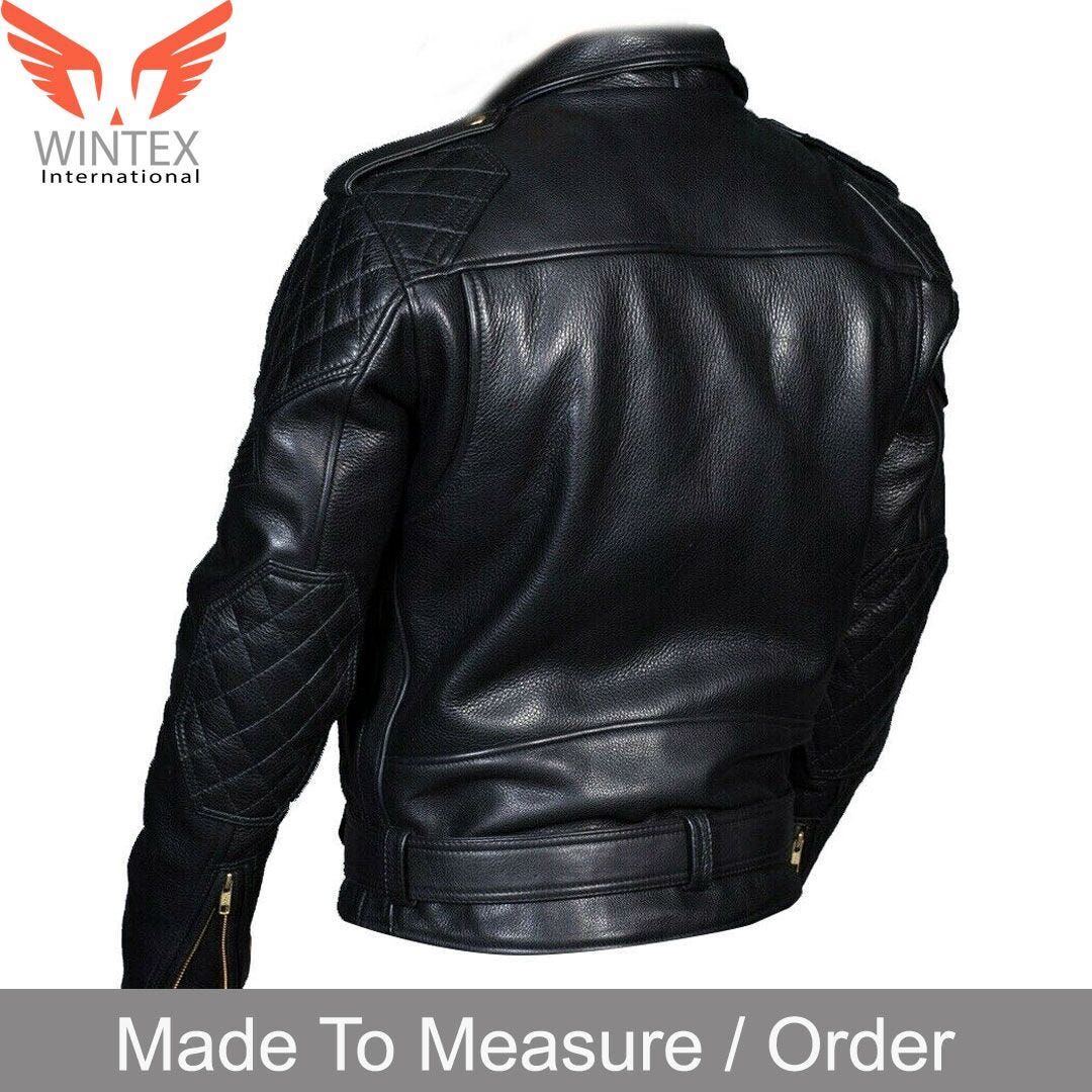 Men’s Real Leather Quilted Panels Bikers Jacket — Thick Cow Leather ...