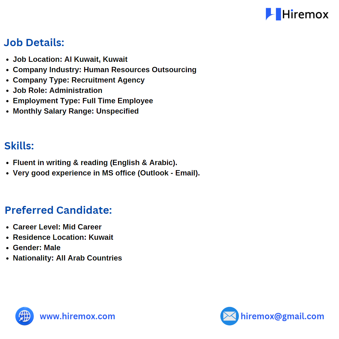 Office Administrator Job in Kuwait, Apply Now. Hiremox Medium