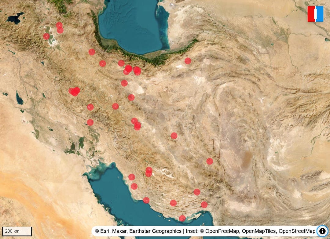 Known Iranian missile-city sites. (Used under creative commons license, with attribution in the image — sourced from Iran International).