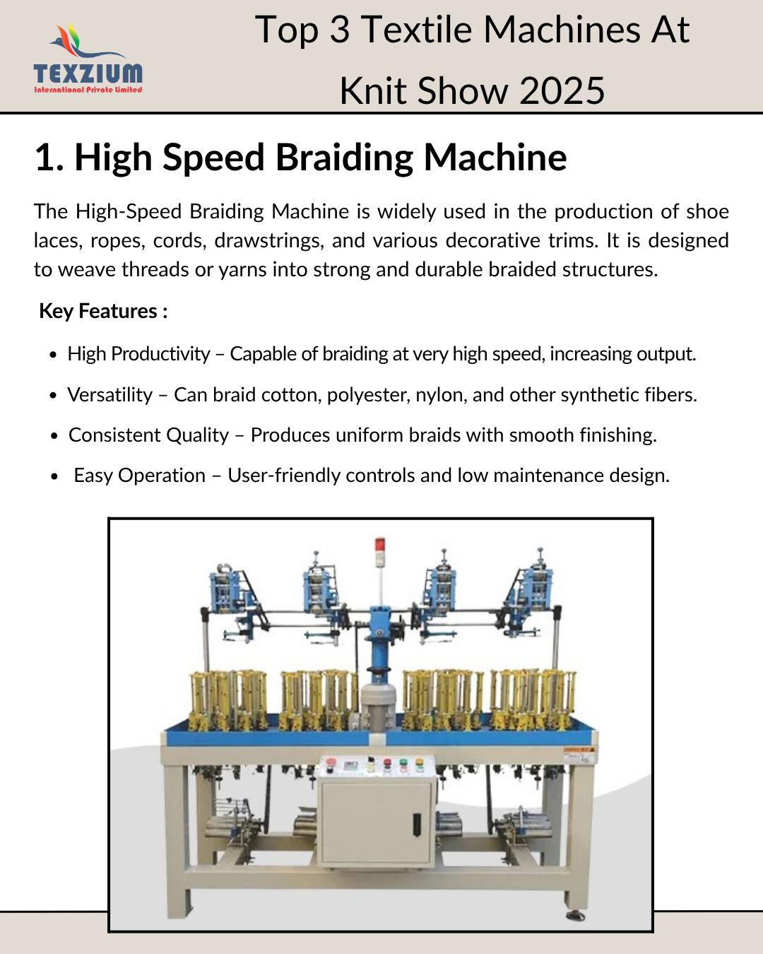 High-Speed Braiding. Needle Loom. Zipper Machine. All in one at place — Knit Show Tiruppur.