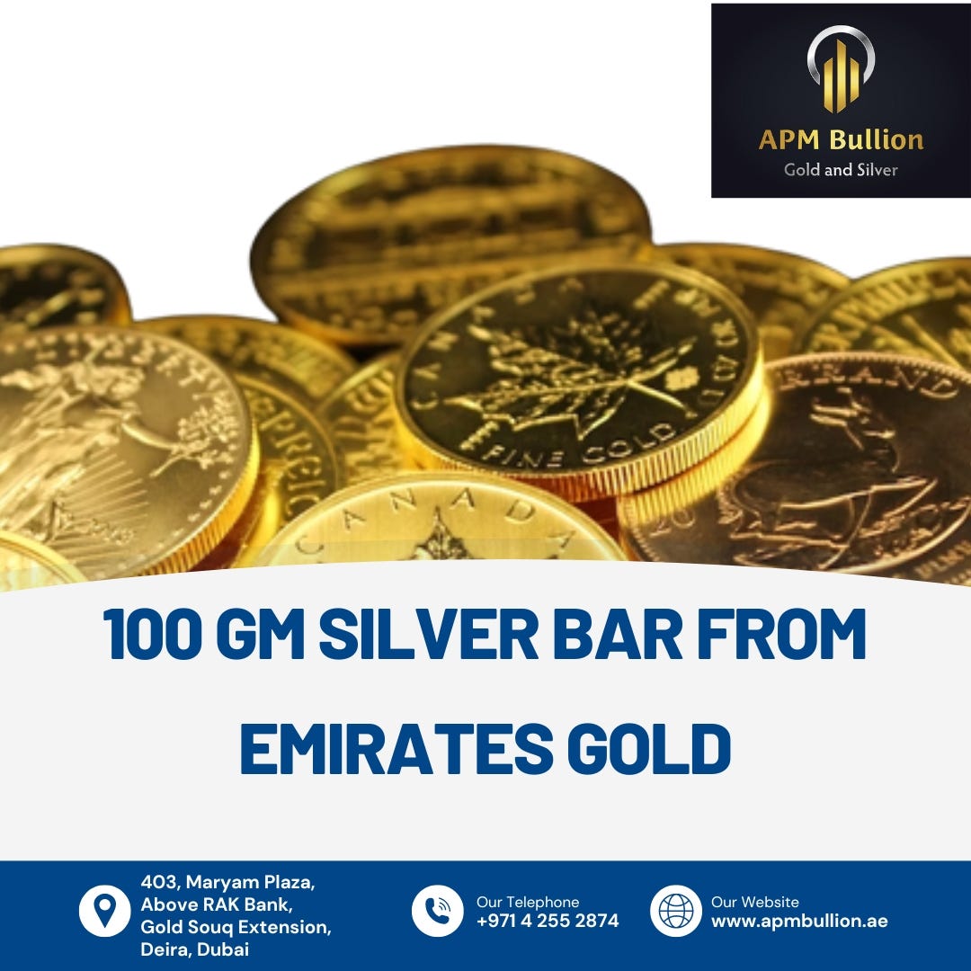 Buy 100 Gm Silver Bar From Emirates Gold At APM Bullion In Dubai