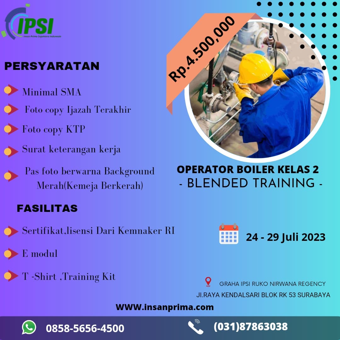 TERPERCAYA, WA (085656564500), PELATIHAN OPERATOR BOILER KLS 2