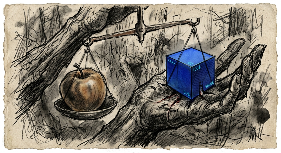 “Economic calculation: the sharp instrument that severs our connection to the earth.” Art Sketch by Misselbereth