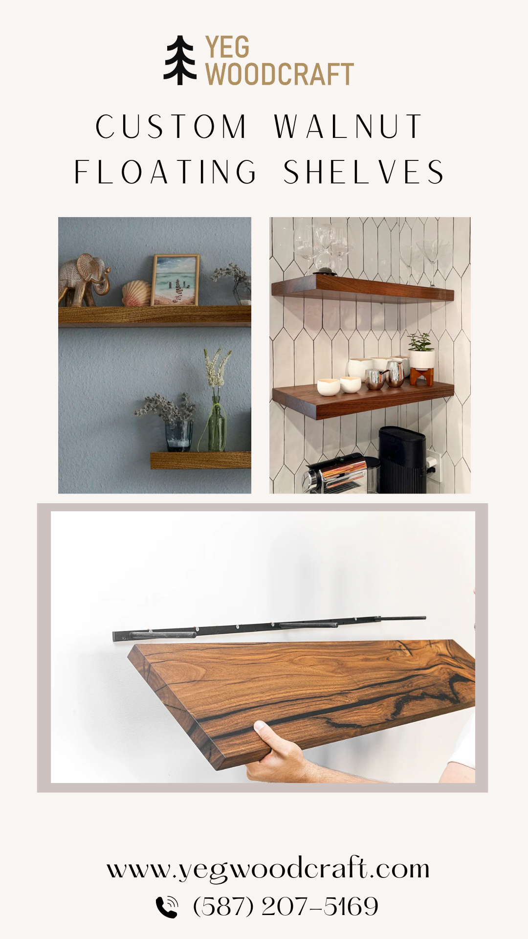 Custom Walnut Floating Shelves YEG Woodcraft Medium