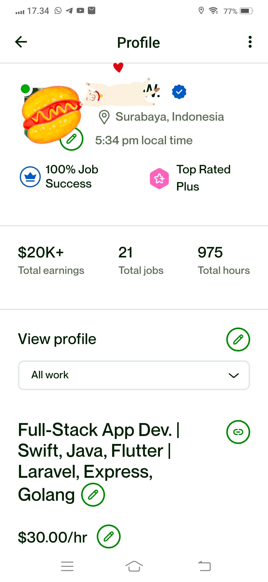 Got my Upwork Top Rated Plus badge I'm so happy after around 3