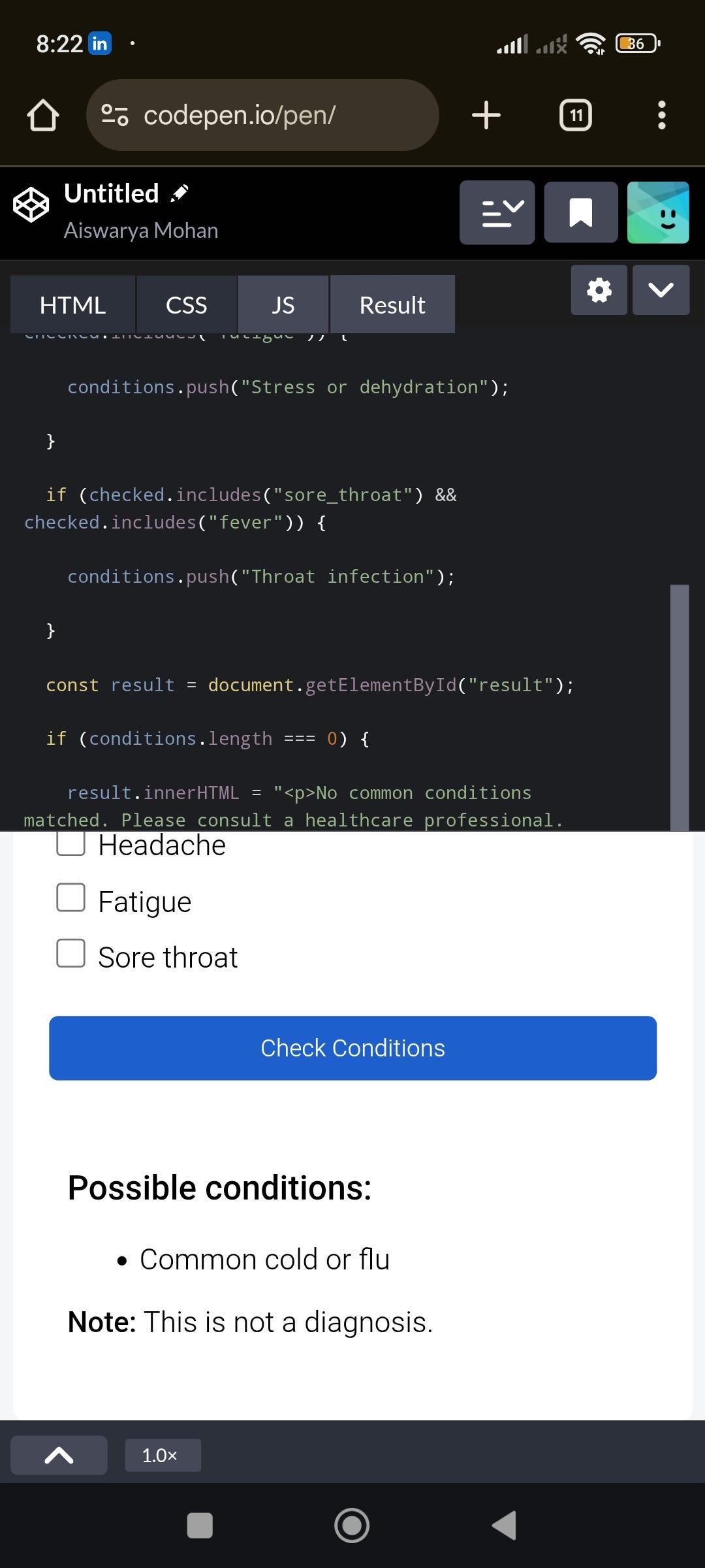 Today I learned how to create the front-end (front phase) of a Health ...