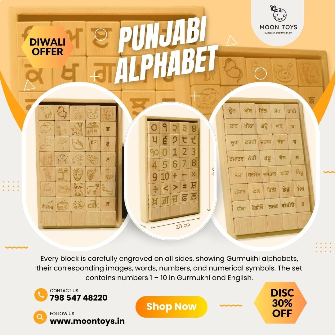 Exclusive Diwali Offer — Punjabi Alphabet Wooden Block Set Toys by