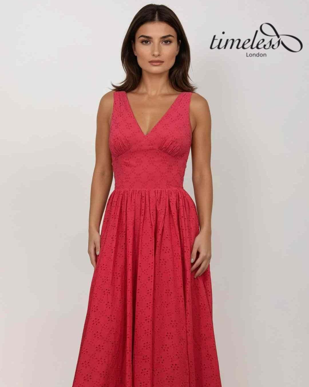 Lysandra Midi Broderie Anglaise Red Dress