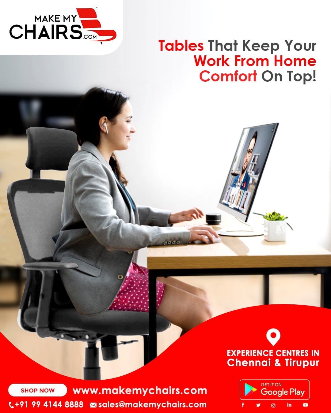 Best ergonomic chair india Work from home chairs SP makemychairs Medium