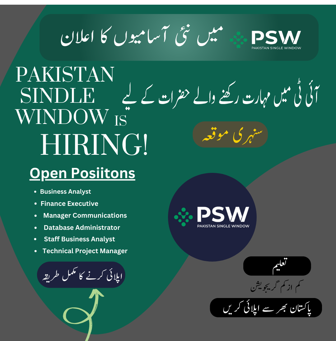 Pakistan Single Window PSW Jobs 2024 Latest Advertisement Online Apply