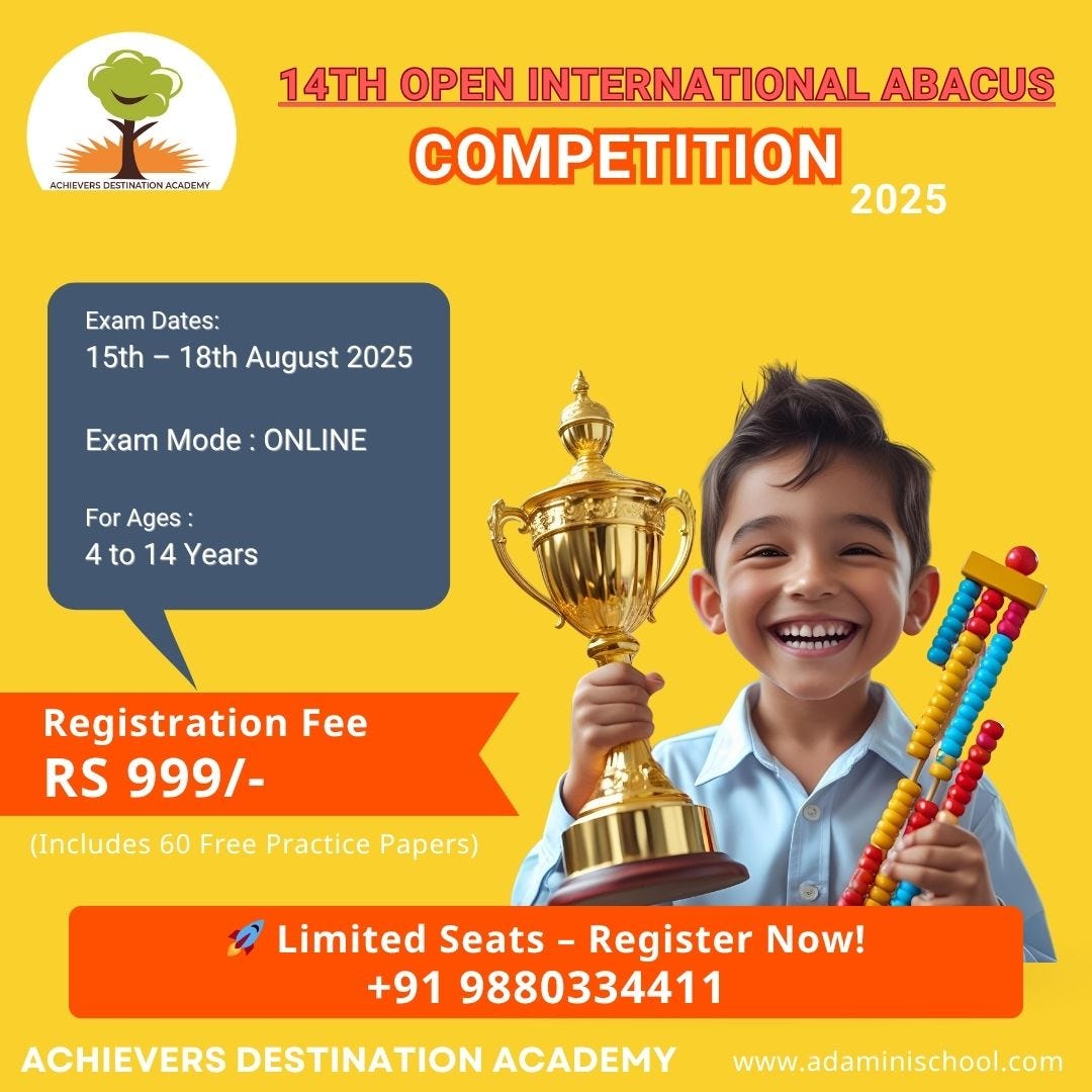 🧠 14th Open International Abacus Competition 2025 — BY ADA Unlocking the Power of Young Minds