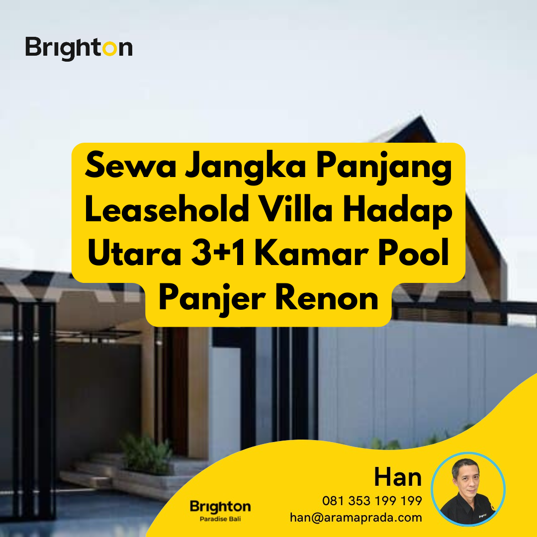Sewa Jangka Panjang Leasehold Villa Hadap Utara 3+1 Kamar Pool Panjer Renon