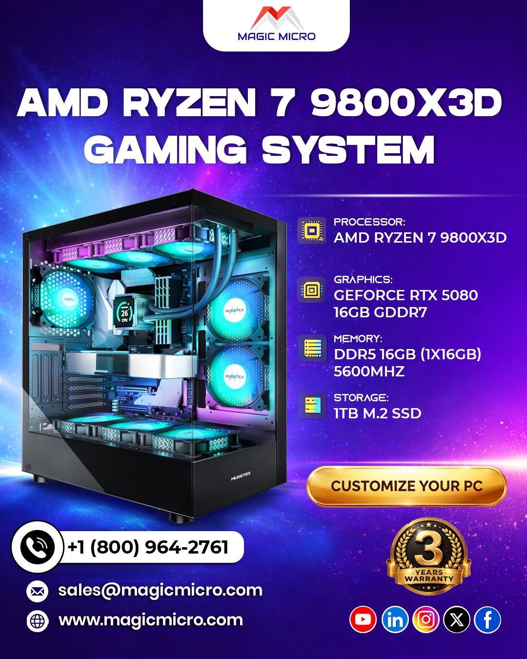 Ready to Dominate Every Game with AMD Ryzen 7 9800X3D Gaming System | Magic Micro