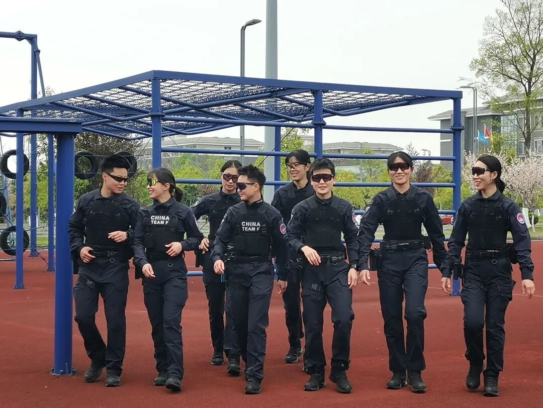 The Sichuan Provincial Female SWAT Team, the eight officers who beat an all-male American squad in Dubai — Image courtesy of chinapeace.gov.cn