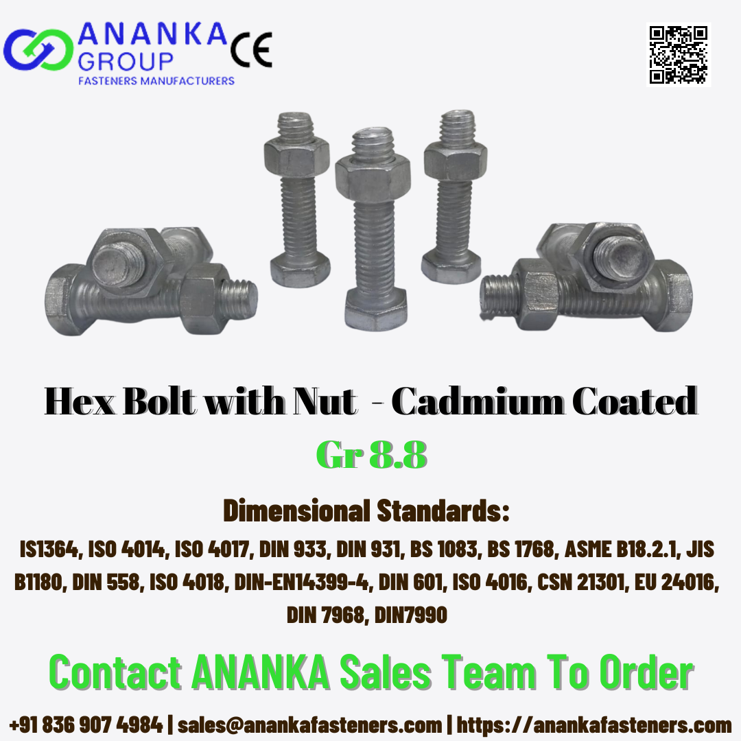 Hex Bolt With Nut Cadmium Coated Gr 8.8 — Ananka Fasteners by AnankaFastener Medium