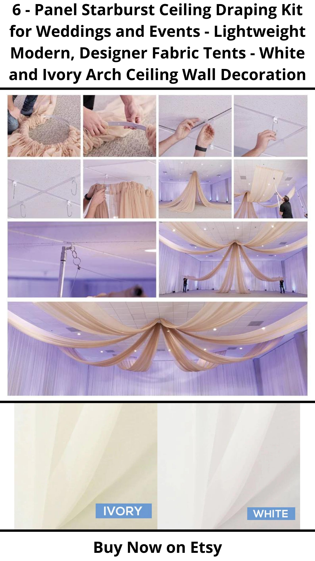 6 — Panel Starburst Ceiling Draping Kit — Lightweight Designer Fabric