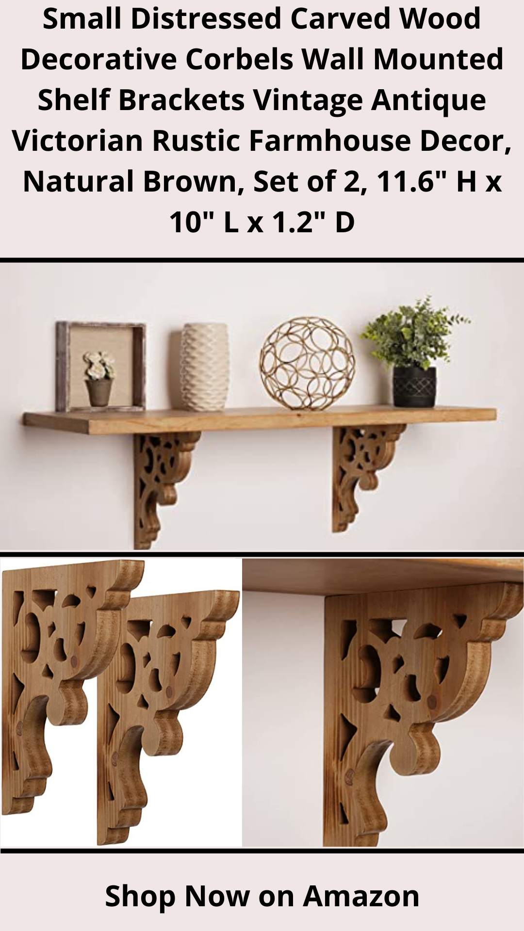 Small Distressed Carved Wood Decorative Corbels Wall Mounted Shelf