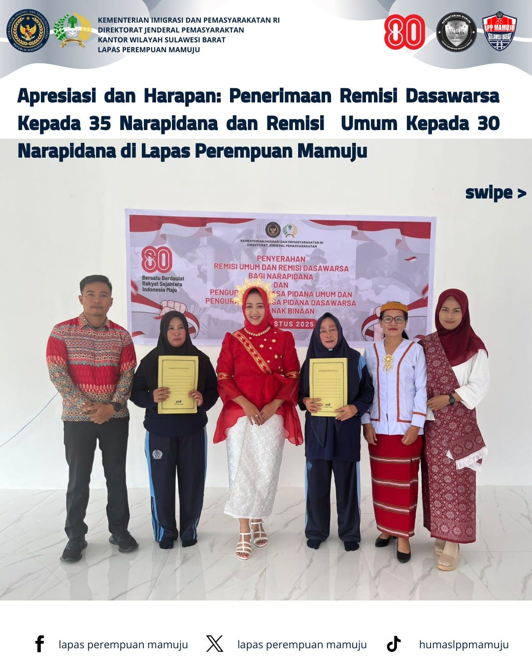 Penyerahan Remisi Dasawarsa dan Remisi Umum Tahun 2025 kepada Narapidana di Lapas Perempuan Kelas…