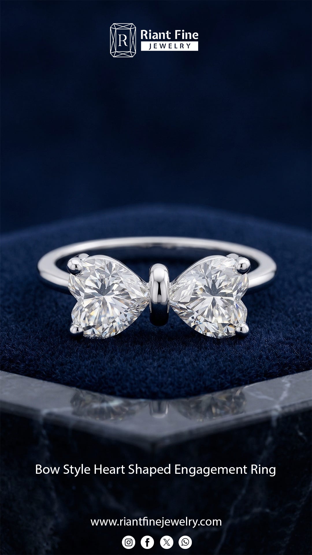 Bow Style Heart Shaped Engagement Ring in 14K Gold | Romantic Heart Diamond Ring for Women