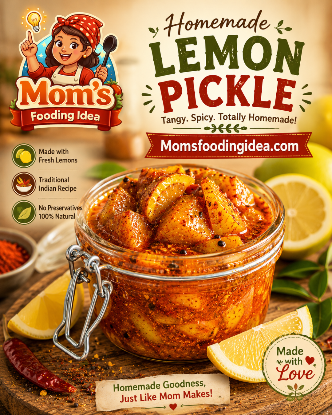 Homemade Lemon Pickle — Tangy, Spicy & Bursting with Flavor!