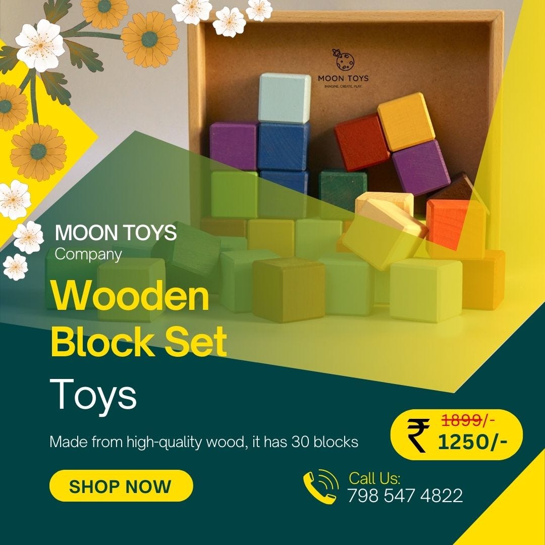 block 30 Piece Colorful Wooden Block Set for Kids Educational and Learning Activity Moon Toys