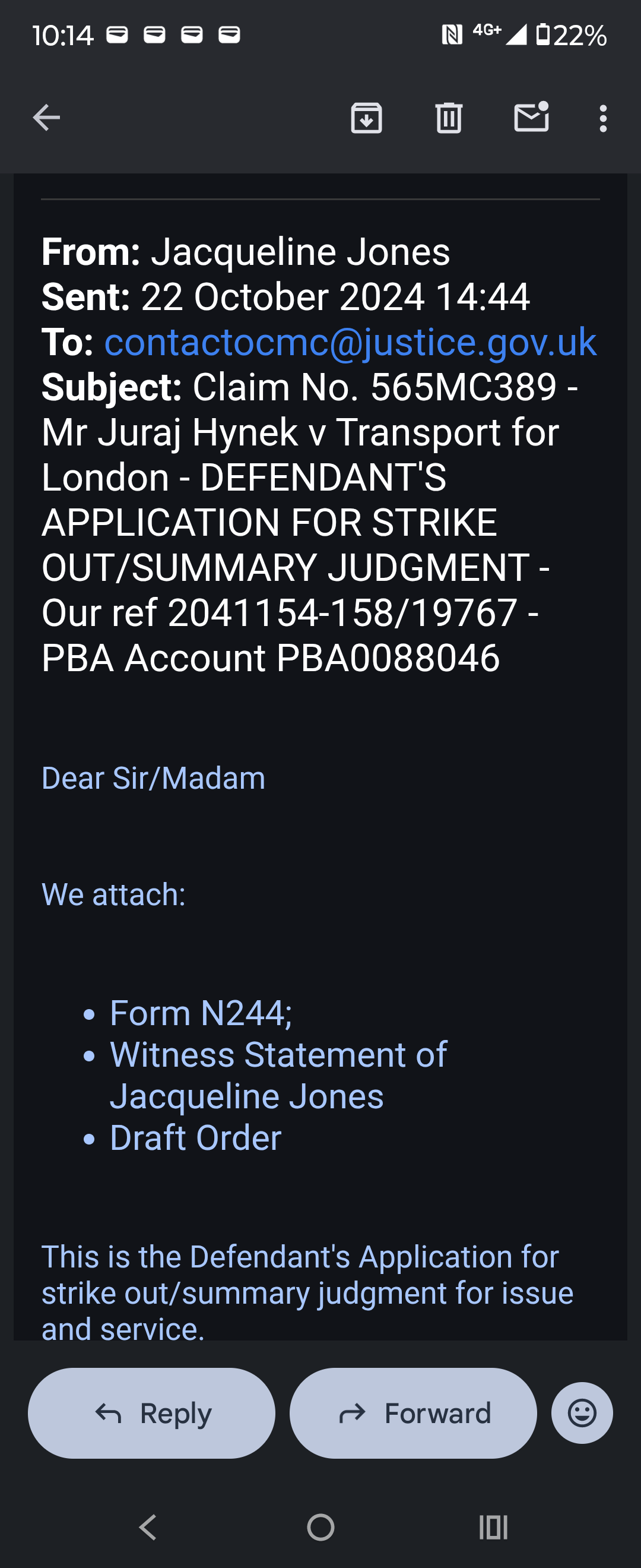 Re: Formal Complaint — Claim №565MC389
Mr Juraj Hynek v Transport for London
