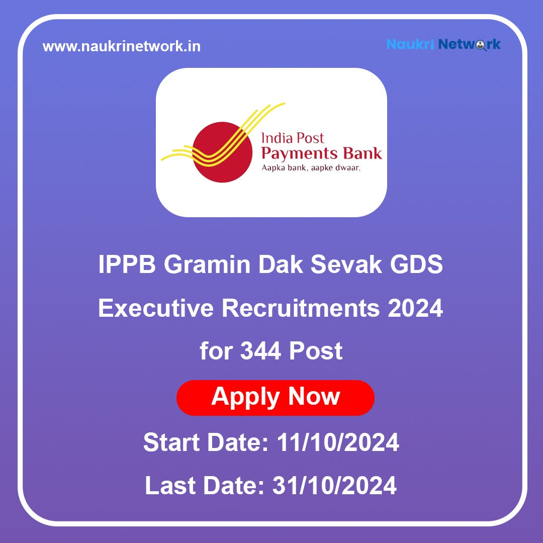 IPPB Gramin Dak Sevak GDS Executive Recruitments 2024