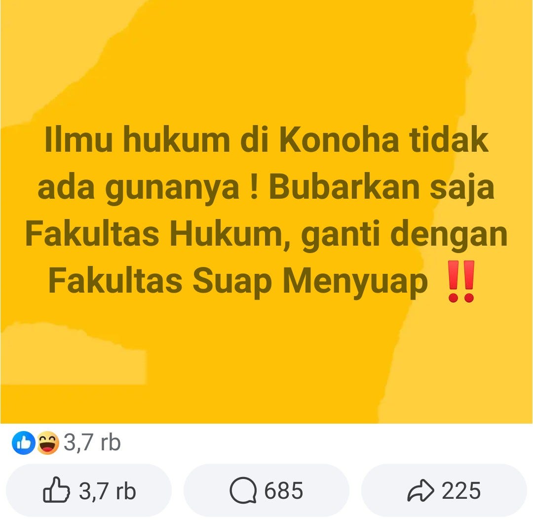 Postingan dari salah satu influencer yang mengaku advokat di Facebook