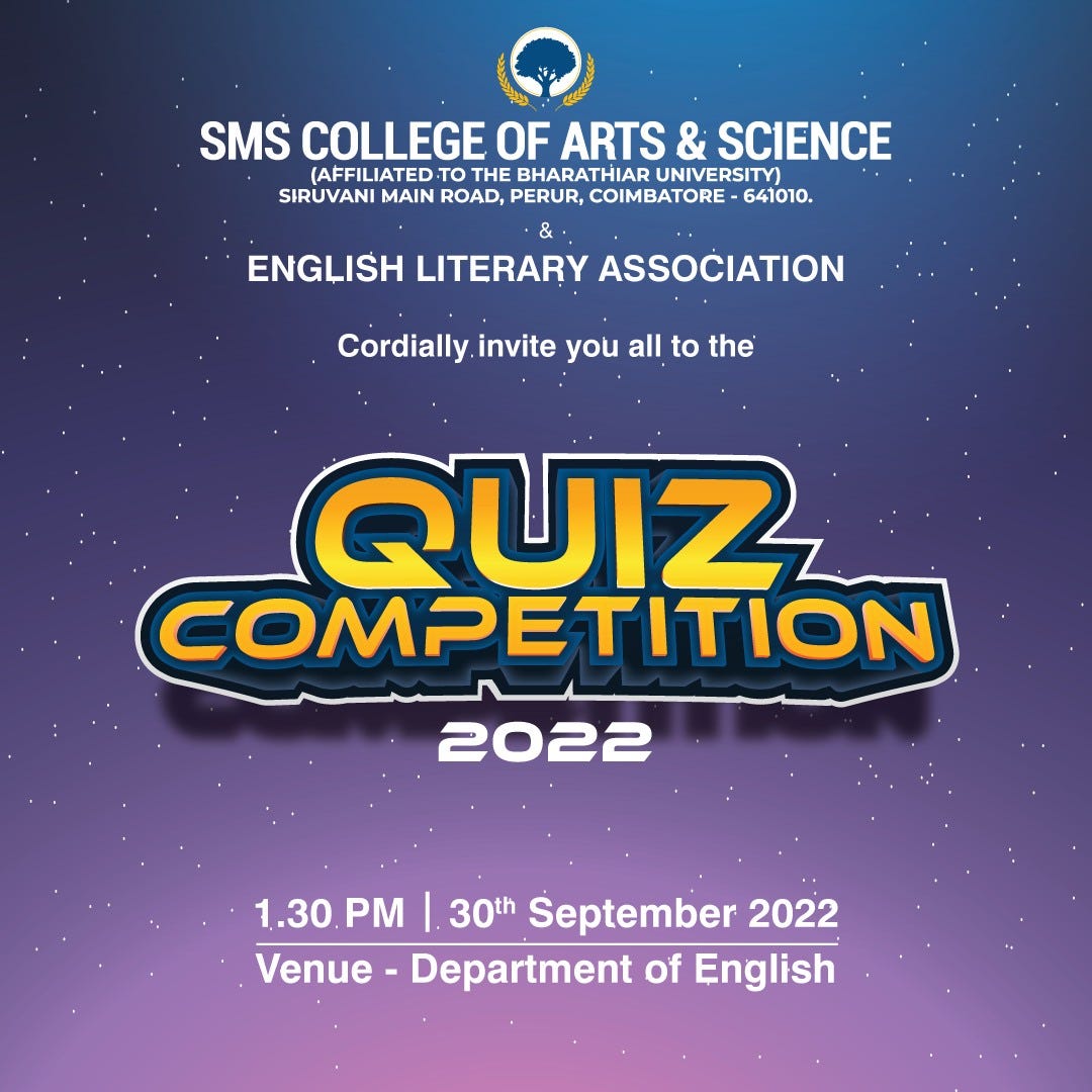 SMS College of Arts & Science — English Literary Association | Quiz ...