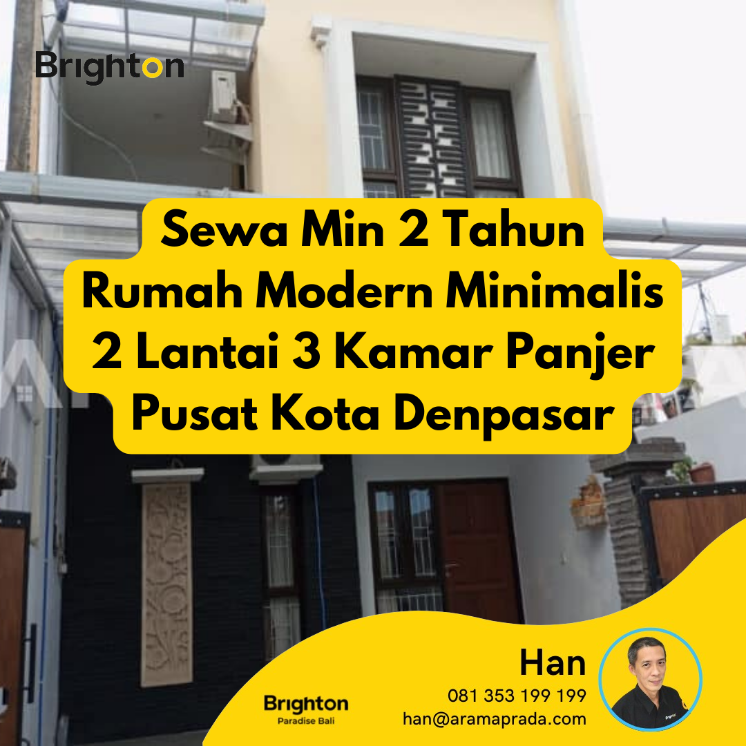 Sewa Min 2 Tahun Rumah Modern Minimalis 2 Lantai 3 Kamar Panjer Pusat Kota Denpasar