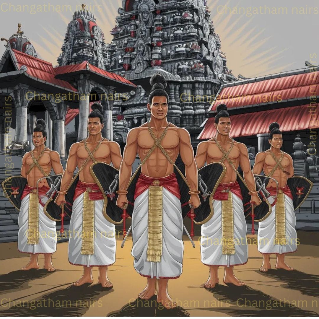 Illustration of Nair Changatham soldiers guarding a temple