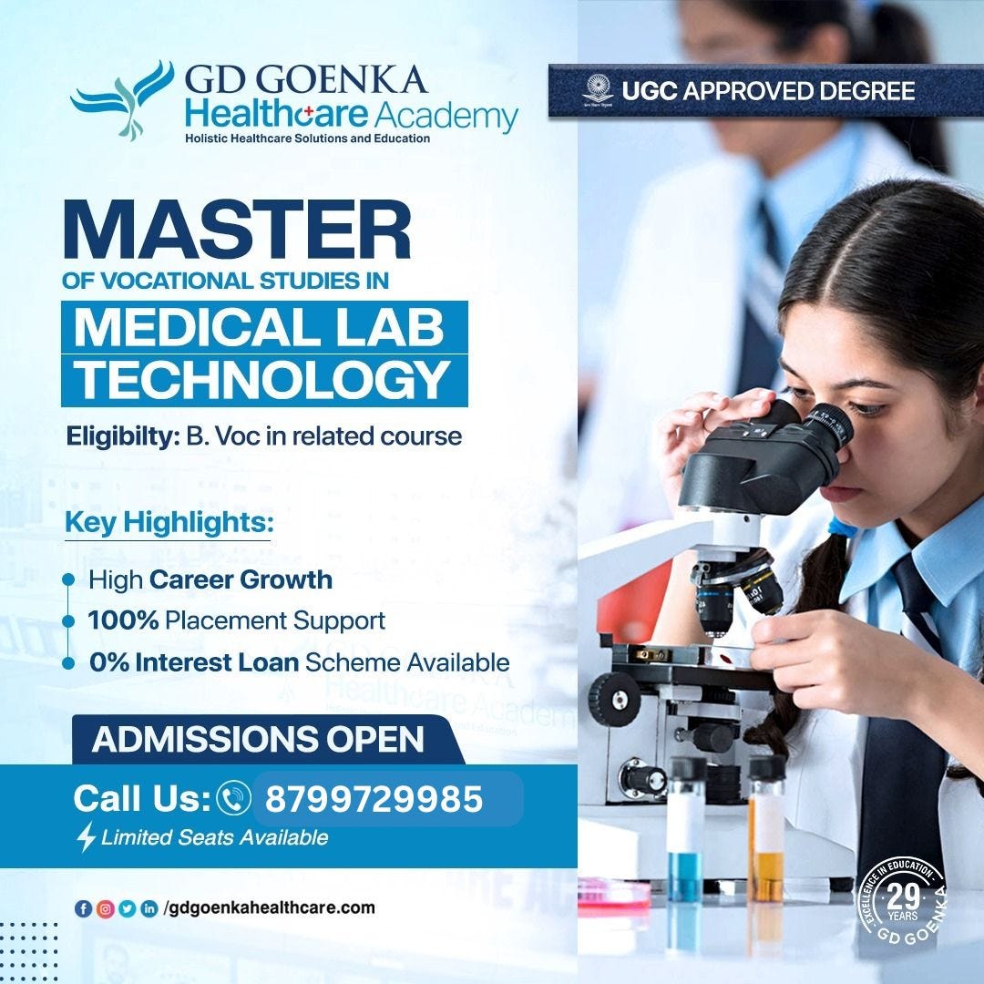 Admission is now open for our M.Voc Studies in Medical Lab Technology