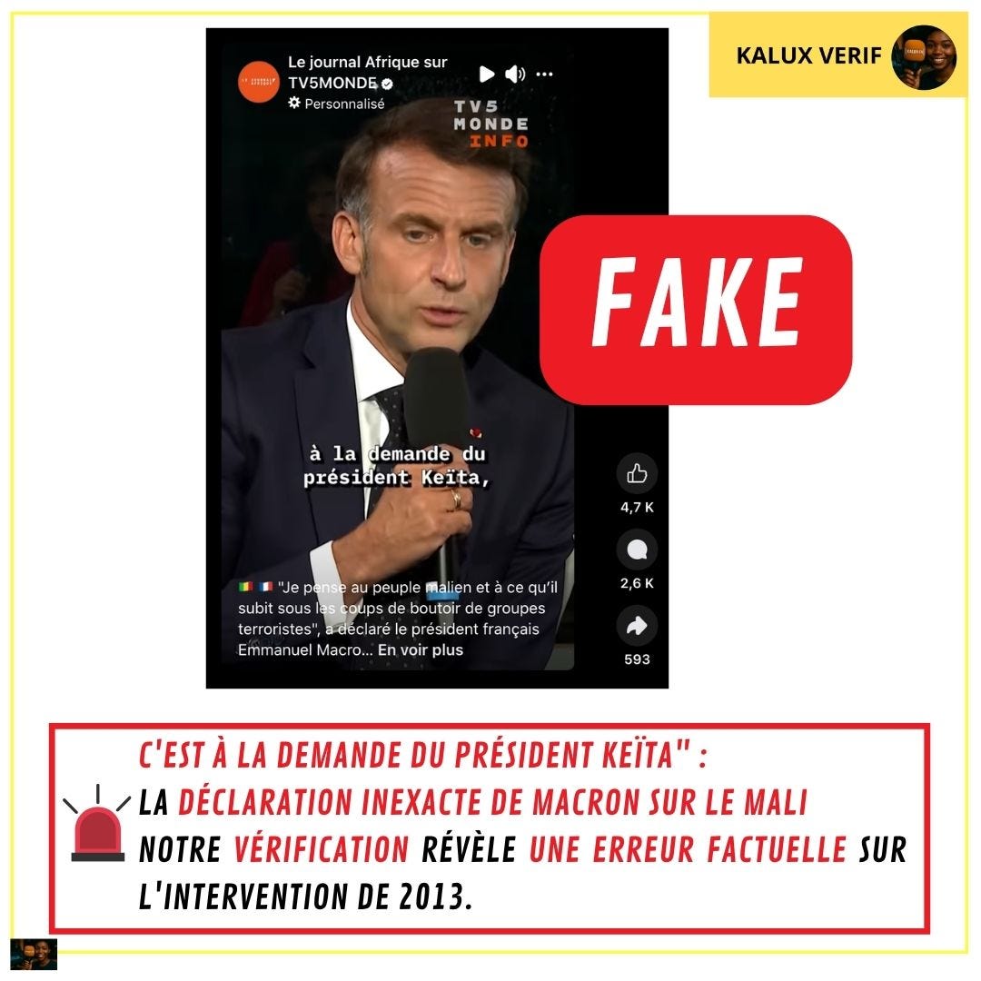 FAUX : Macron attribue à tort la demande d’intervention française au Mali à Ibrahim Boubacar Keïta
