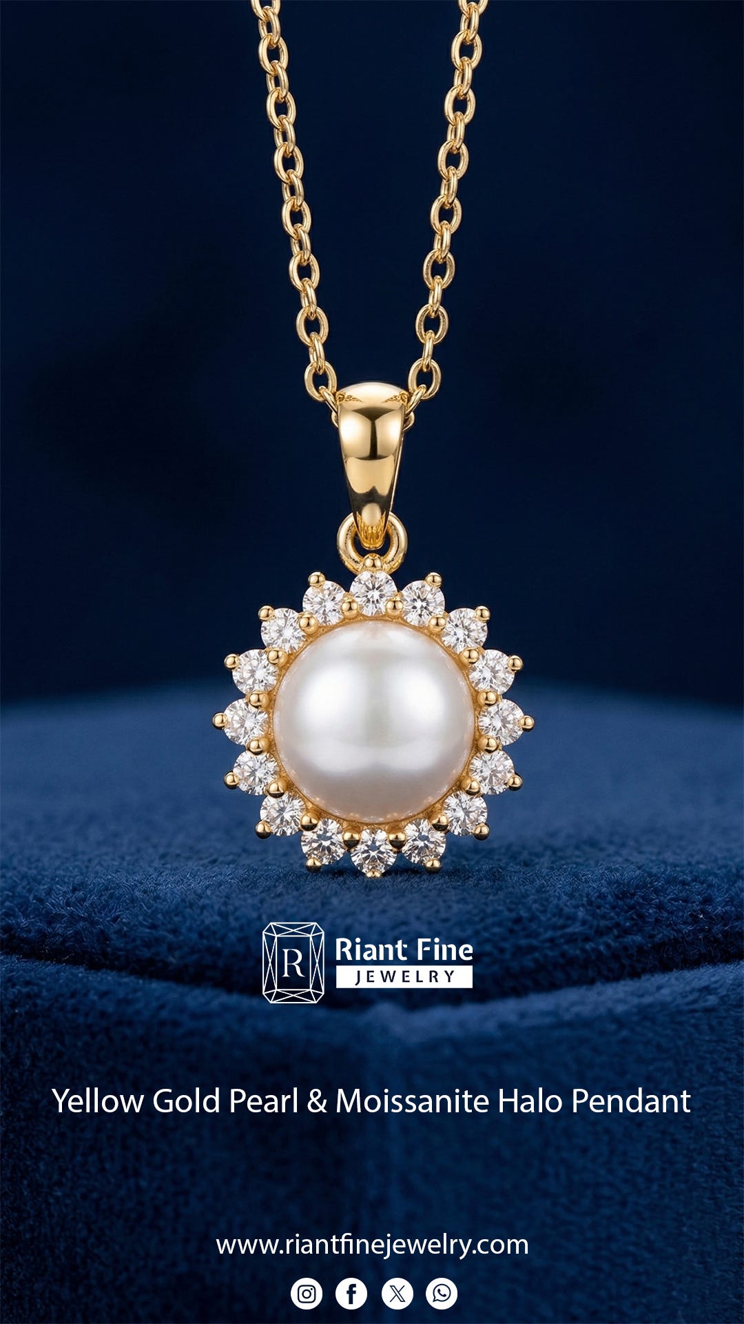 14K Yellow Gold Pearl & Moissanite Halo Pendant | Elegant Bridal & Everyday Jewelry Gift