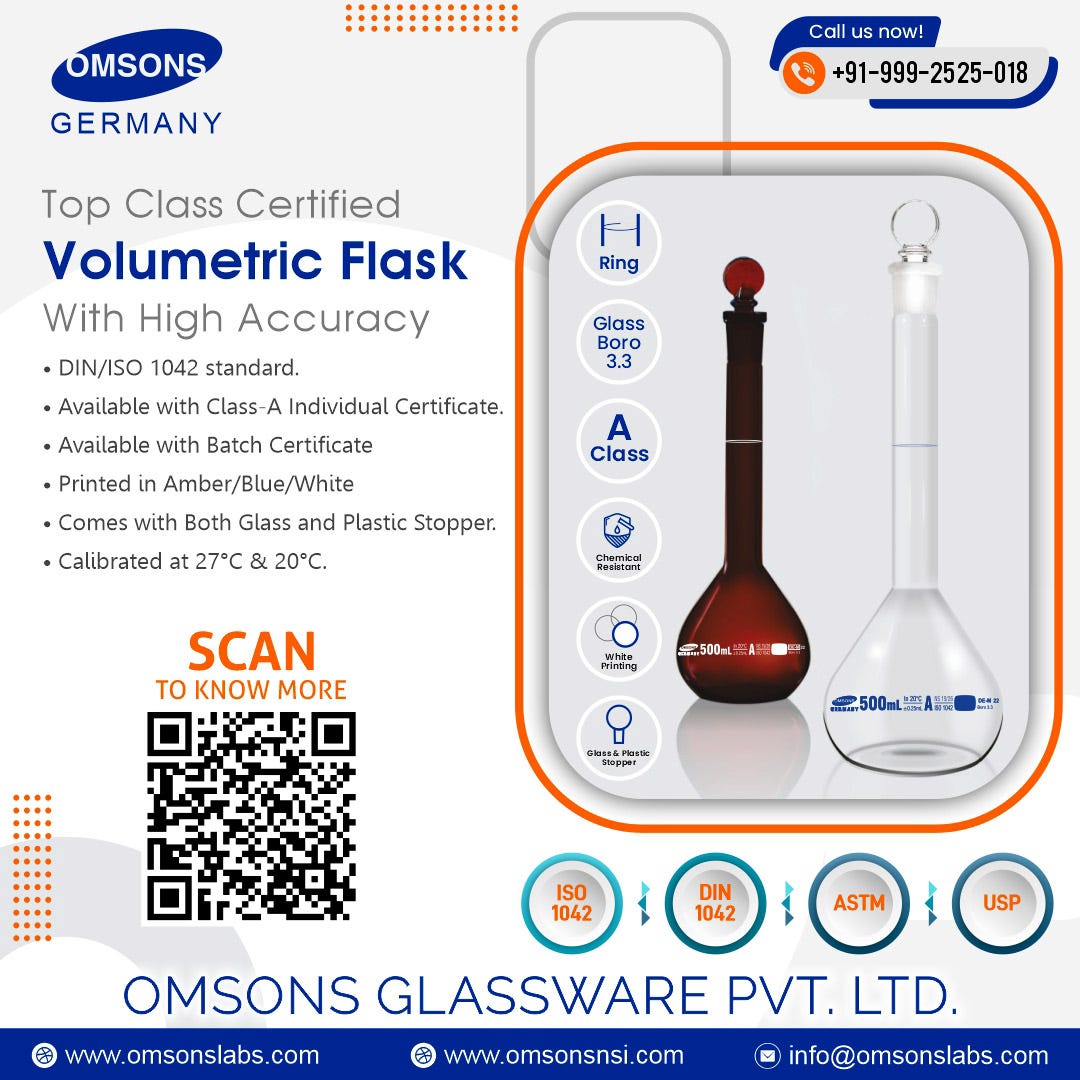 Volumetric Flask Omsons Glassware Medium