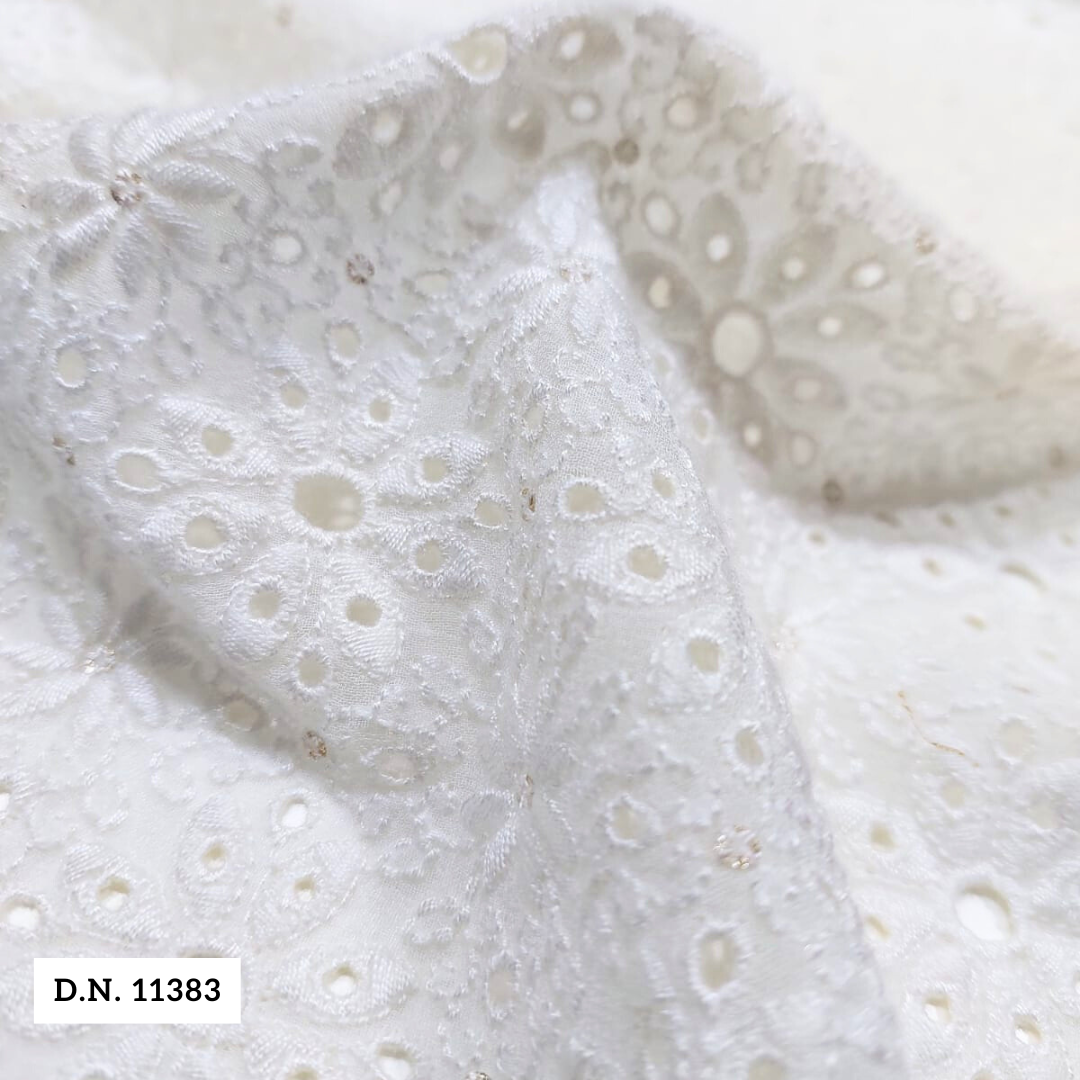 Georgette Schiffli Resham Crystal Embellished Dress Material with Embroidered DUpatta