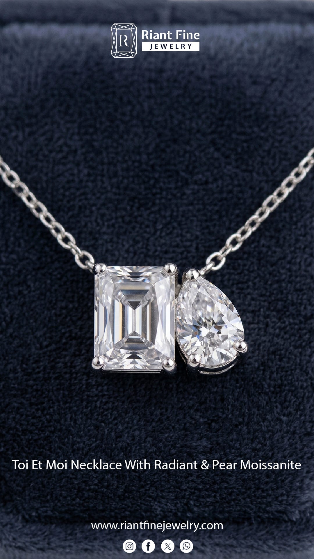 Toi Et Moi Necklace With Radiant & Pear Moissanite | Unique Moissanite Necklace for Women