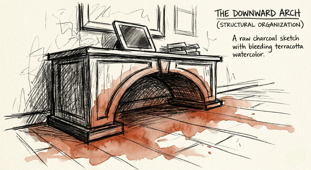 “The Downward Arch: Structural Organization.” Art Sketch by Misselbereth