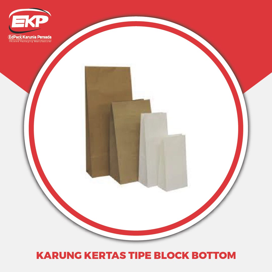 Karung Kertas Tipe Block Bottom Bahan Kertas Putih Dengan Gusset