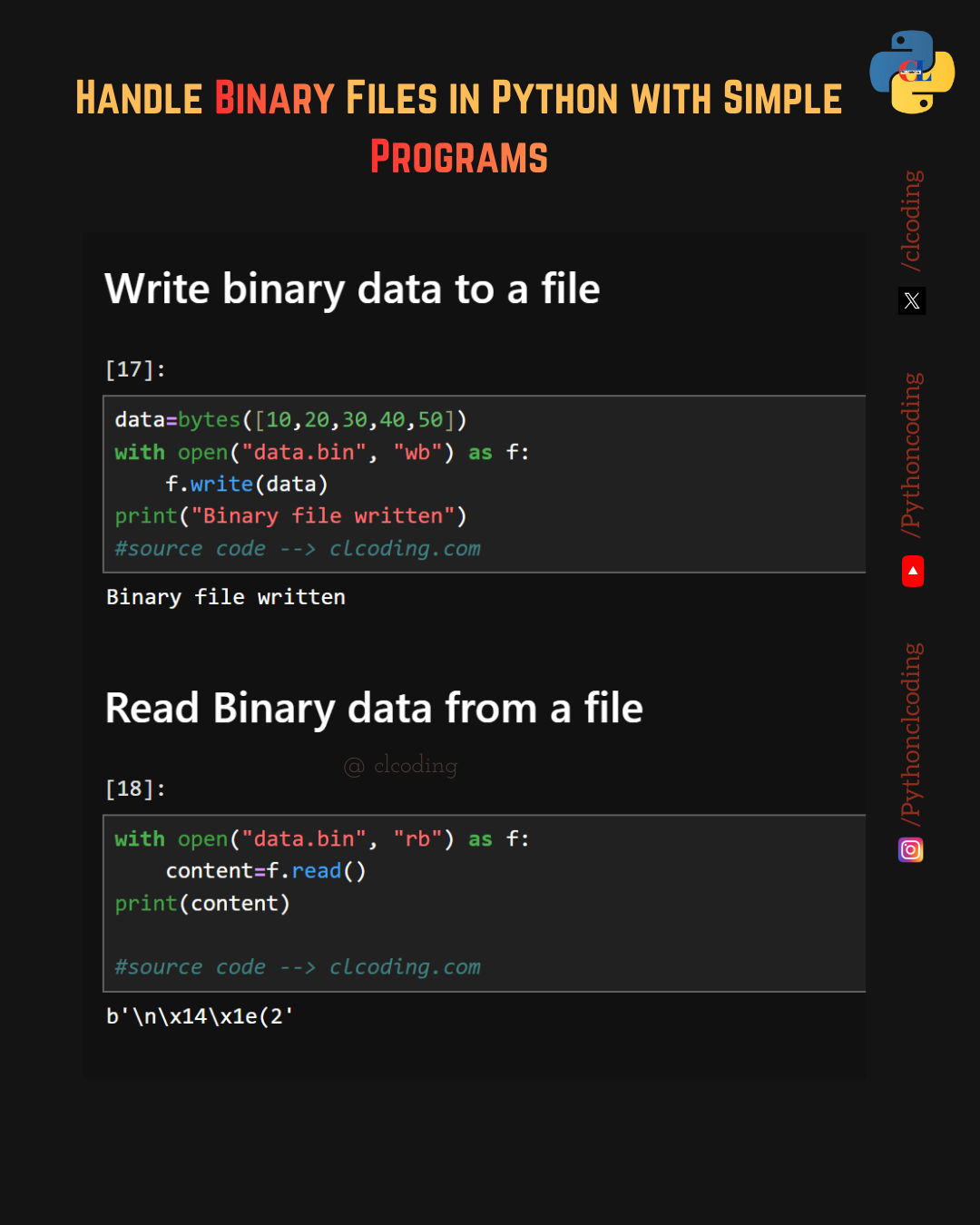 Learn how to write, read, append, copy, and decode binary files in ...