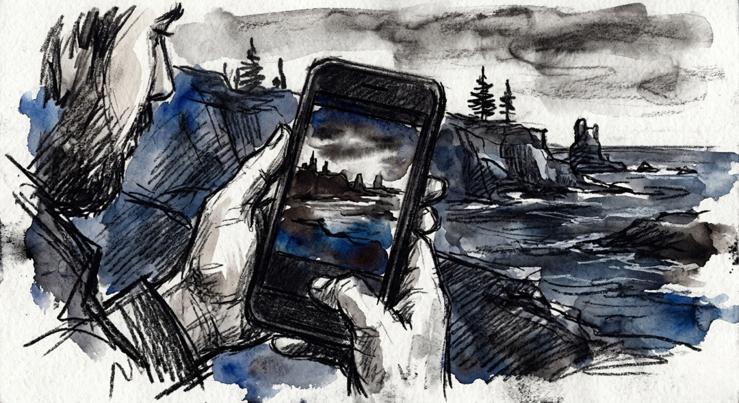 “Trading the digital glare for the raw horizon. Reclaiming the screen as a mirror to the world, not a tether to the machine.” Art Sketch by Misselbereth