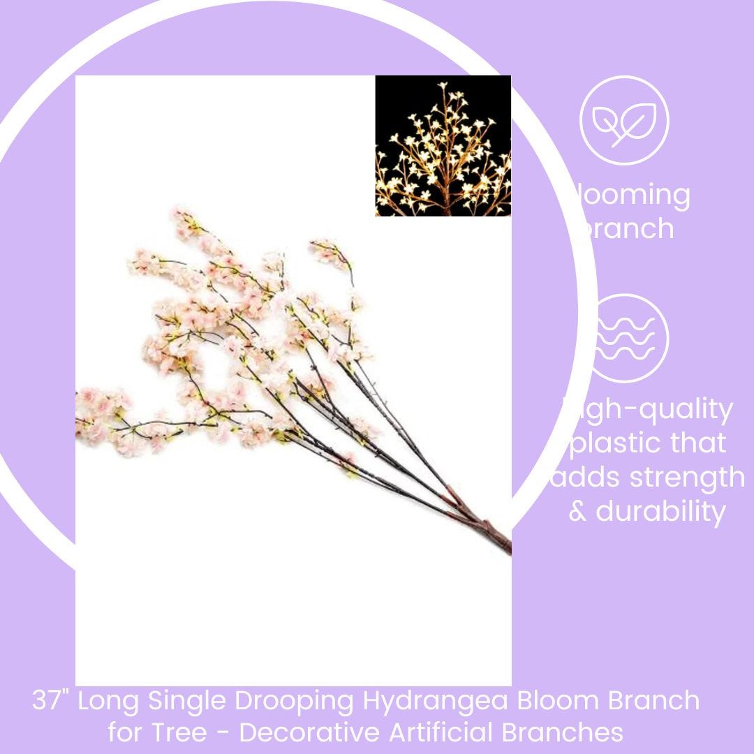 37" Long Single Drooping Hydrangea Bloom Branch for Tree — Decorative