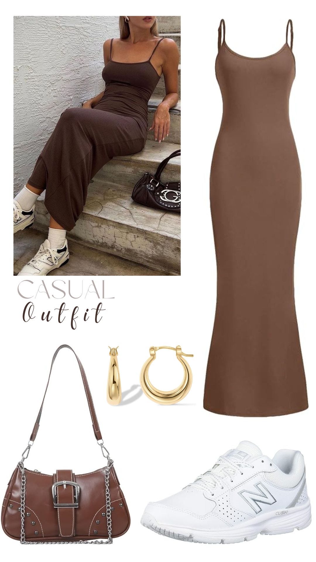 👟👜🌟 Casual Chic in Brown Long Dress, by Eva