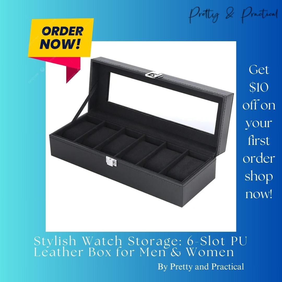 Stylish Watch Storage: 6-Slot PU Leather Box for Men & Women