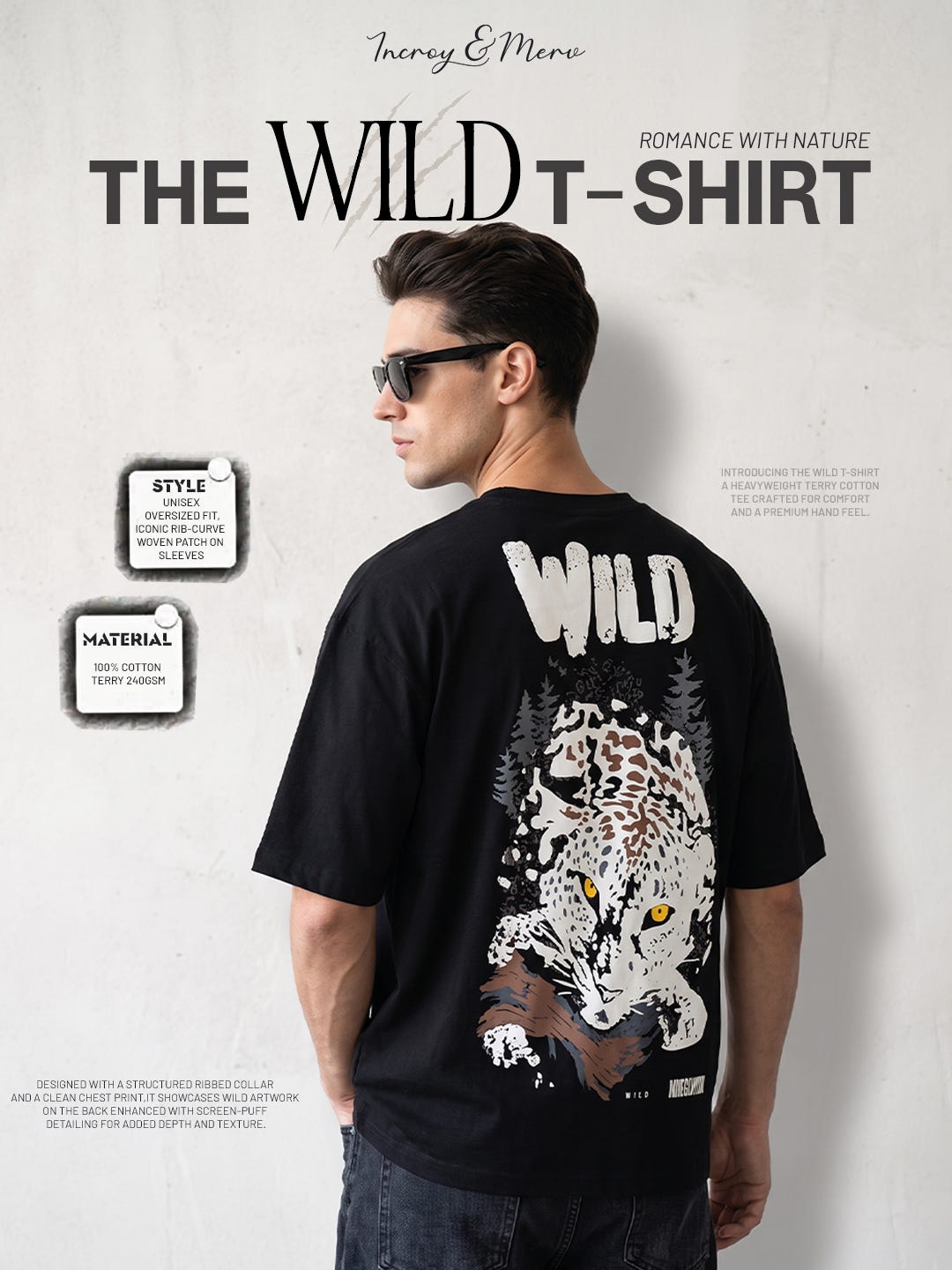 Wild Leopard Graphic Oversized T-Shirt for Men | 100% Cotton Terry