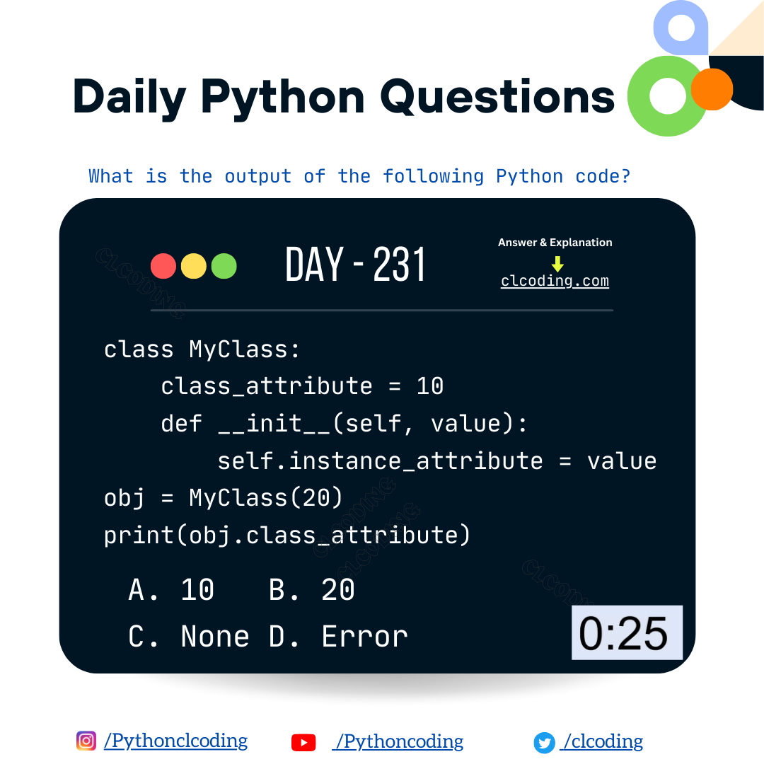 Python Coding challenge — Day 231 | What is the output of the following ... image.