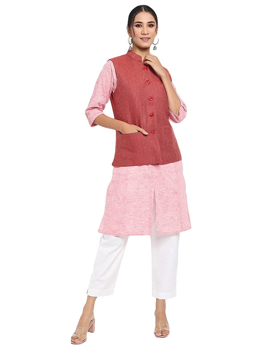 Vastraa Fusion Ladies Modi Jacket / Waistcoat - Plain Solid Colurs - Cotton Mix Nehru Jacket main image 1