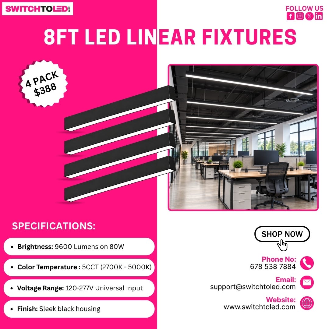 8FT LED Linear Fixtures: A High-Output Lighting Solution for Commercial Spaces
