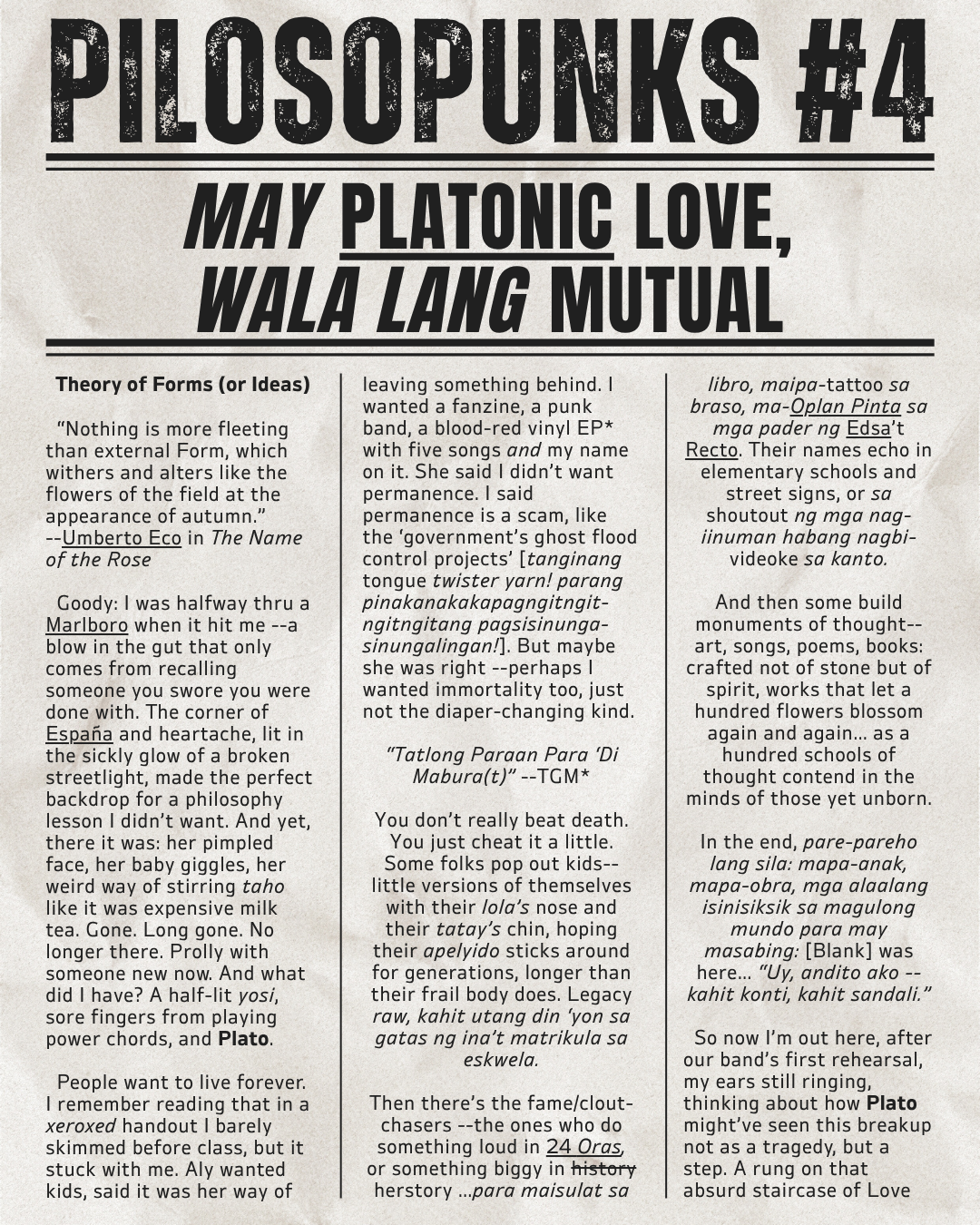 Pilosopunks #4 [M is for] “May Platonic Love, Wala Lang Mutual” by Zernain Villain